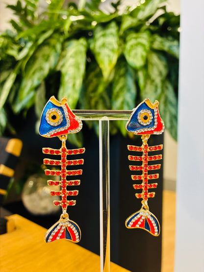 Fish Bone Gem Earrings