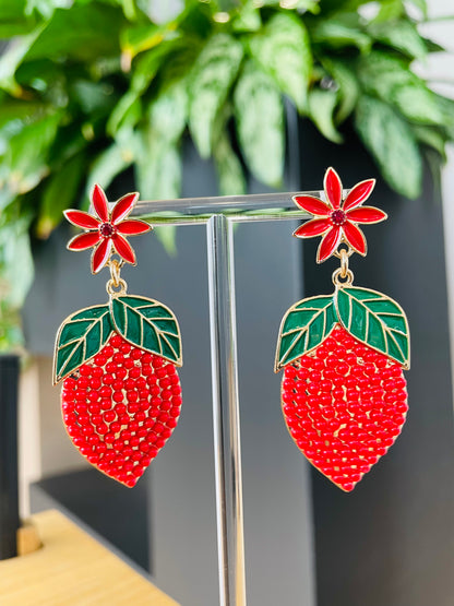 Beaded Strawberry Earrrings