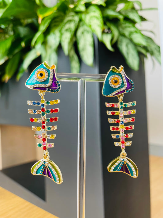 Fish Bone Gem Earrings