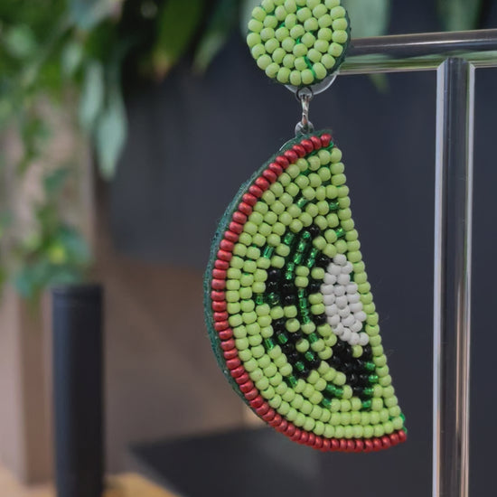 Beaded Kiwi Earrings 