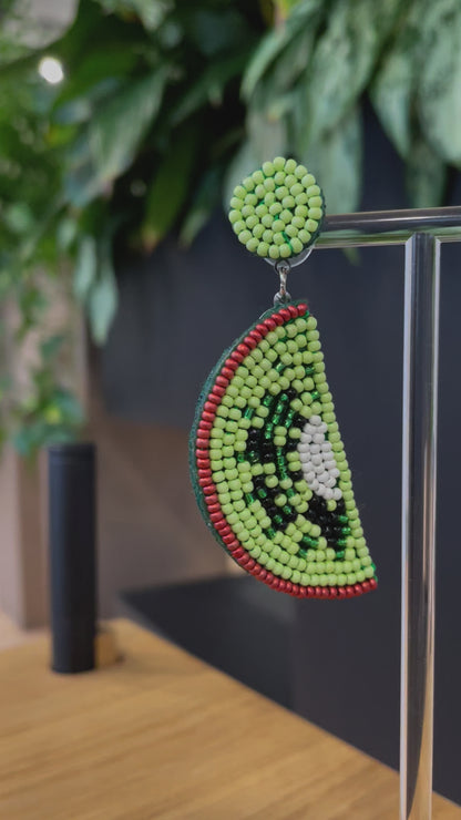 Beaded Kiwi Earrings 