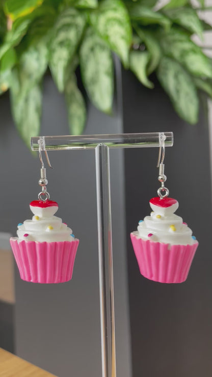 Pink cupcake earrings