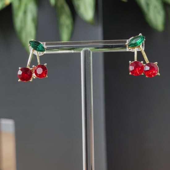 Small glass cherry earrings 